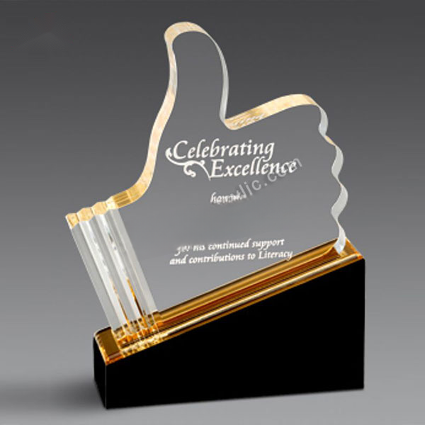 Thumbs Up Gold Acrylic Trophy - mahjcustom.com