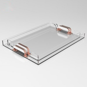 Acrylic tray with metal +leather handle