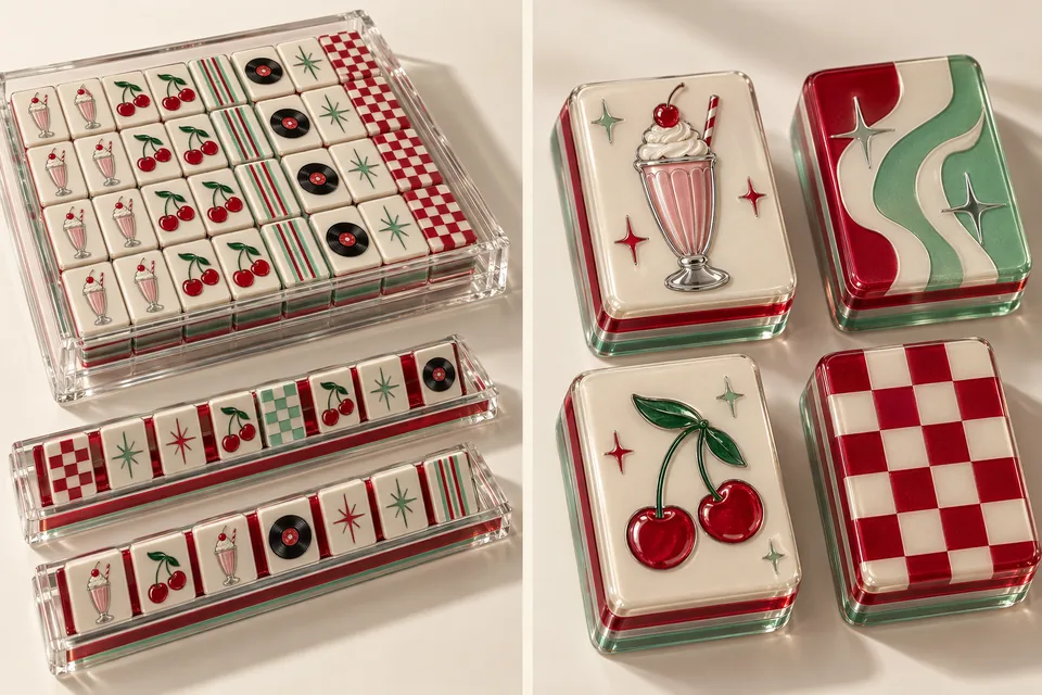 Retro Social — generated concept rendering: collection overview and tile detail