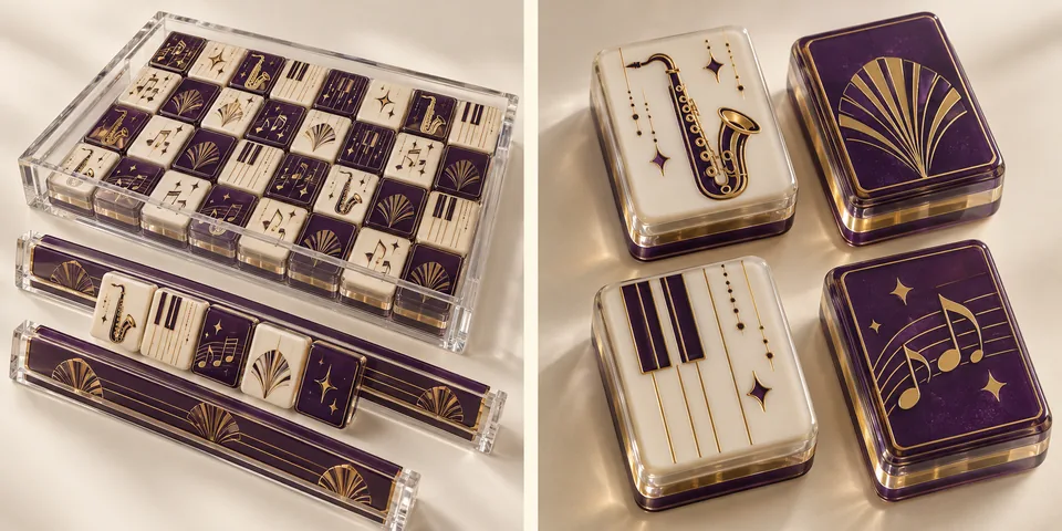 Evening Jazz — generated concept rendering: collection overview and tile detail
