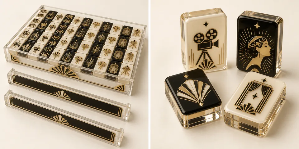Golden Cinema — generated concept rendering: collection overview and tile detail